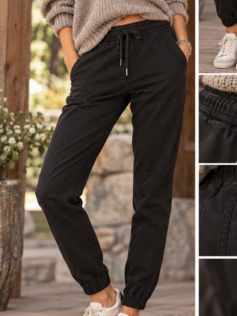 RSQ London Black Jogger Pants Small Stretch Cotton Drawstring